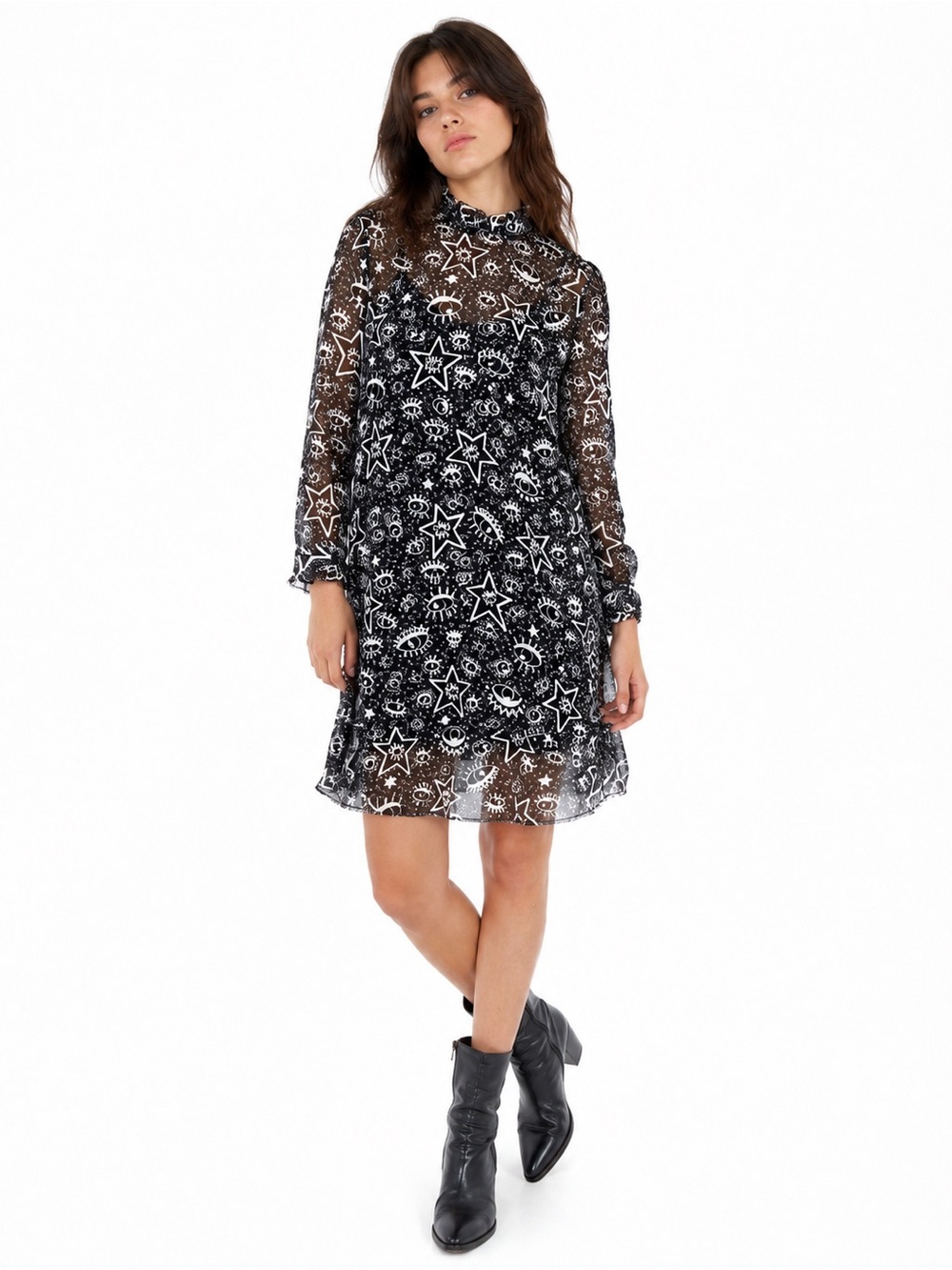 Ana‎ Strumpf x iBLUES Cosmic Stars & Eyes Sheer Dress Size 4
